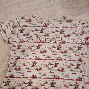 Ariat Cream Tee with Burgundy and Blue Desert Print